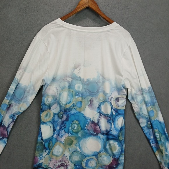 Exclusive Shirt Womens Large Multicolor Abstract Paint Print V Neck Casual - Picture 4 of 6